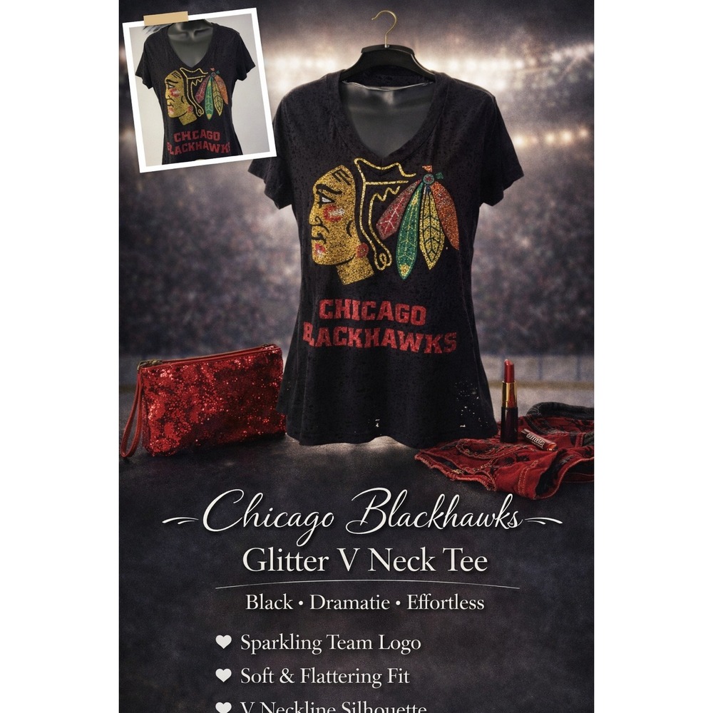 Womens XL Chicago‎ Blackhawks Patrick Kane 88 Glitter V Neck T Shirt